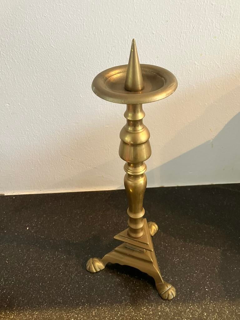 Vintage messing kandelaar met leeuwenpoten jugendstil, Antiek en Kunst, Antiek | Kandelaars, Ophalen of Verzenden, Koper of Brons