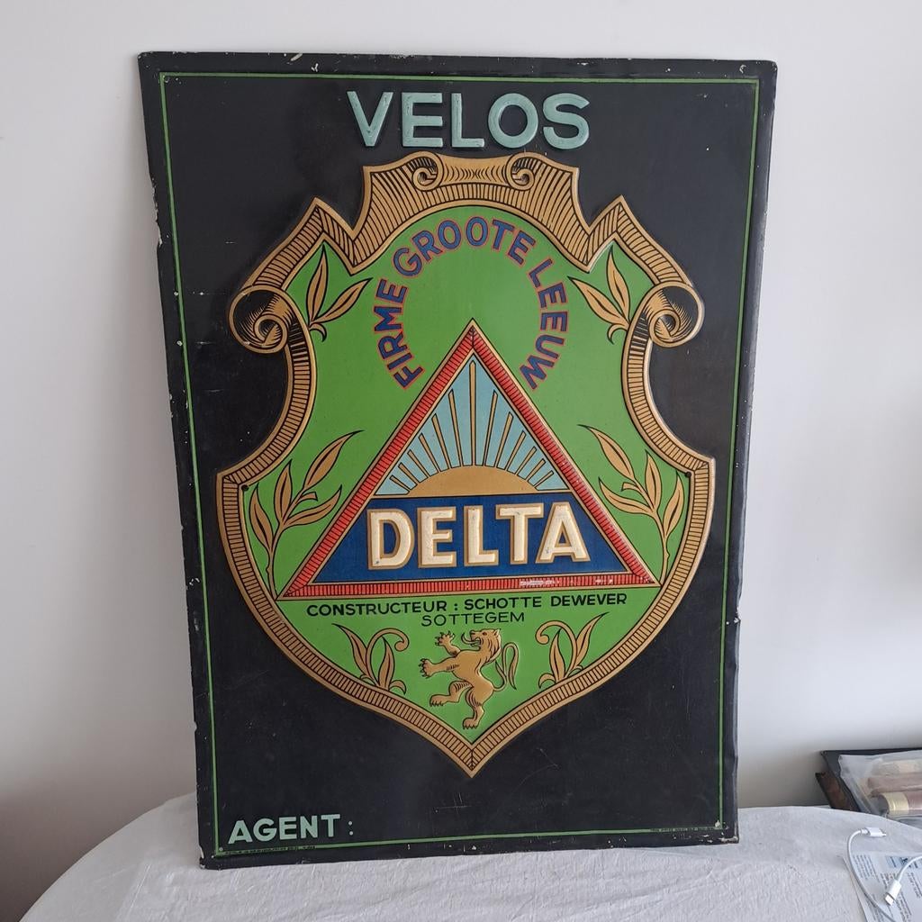 Blikken reclamebord fietsen 1934 70x50cm, Ophalen of Verzenden, Gebruikt, Reclamebord