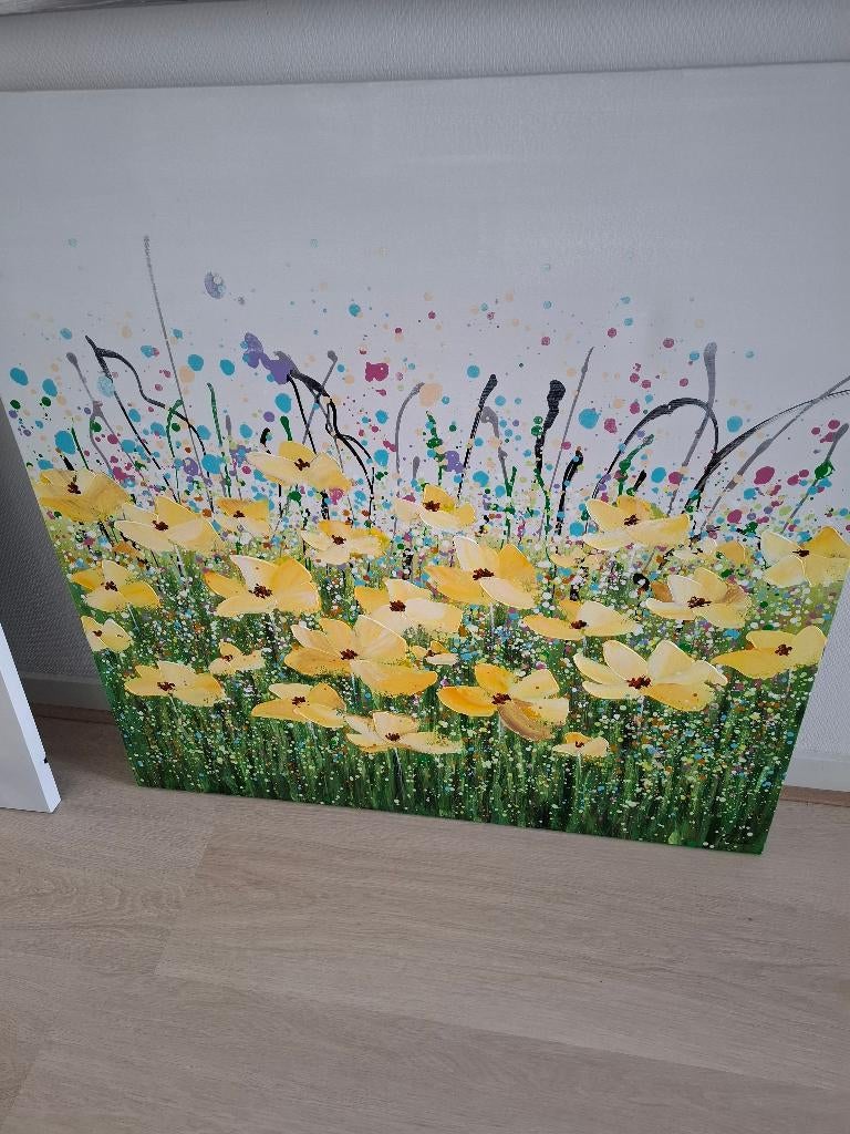 bloemig schilderij op canvas, Ophalen, Zo goed als nieuw, Schilderij, 100 tot 125 cm
