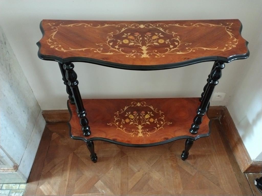 Vintage Italian Rococo Marquetry Console Hall Tabl, Ophalen