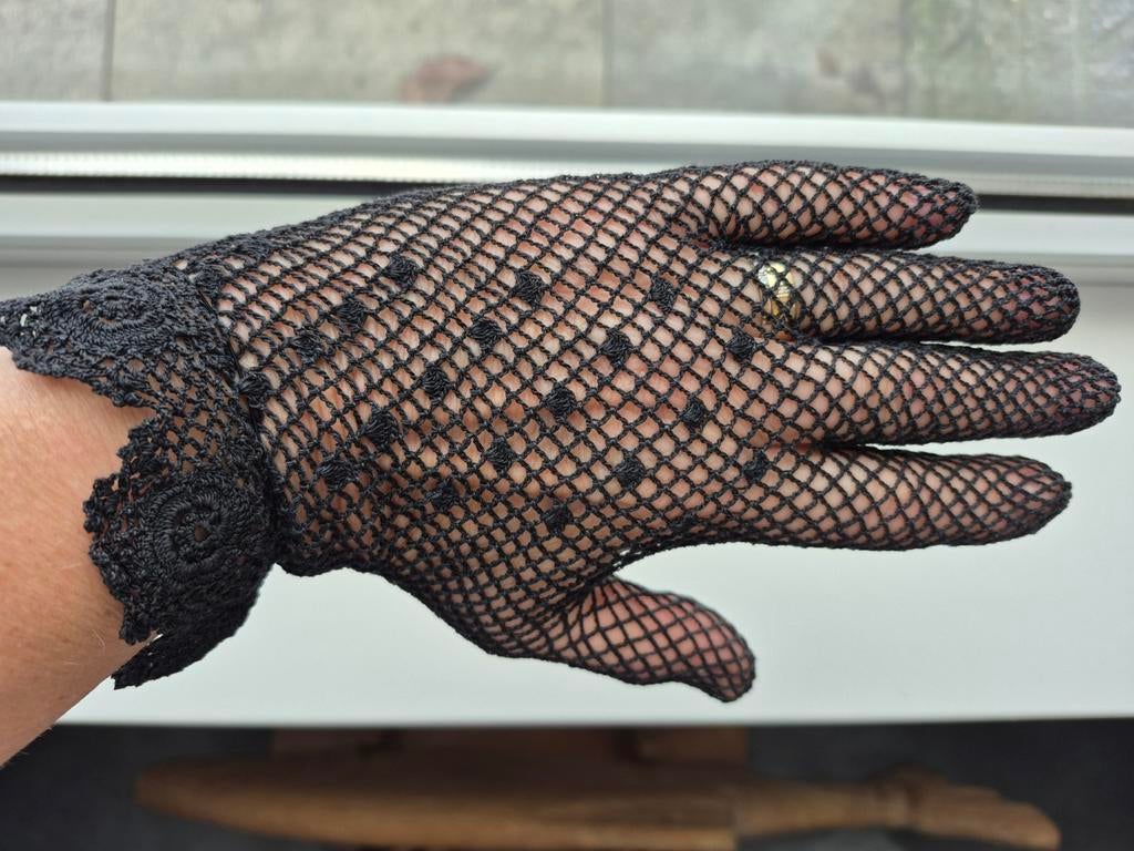 Zwarte gehaakte handschoenen vintage, Ophalen of Verzenden