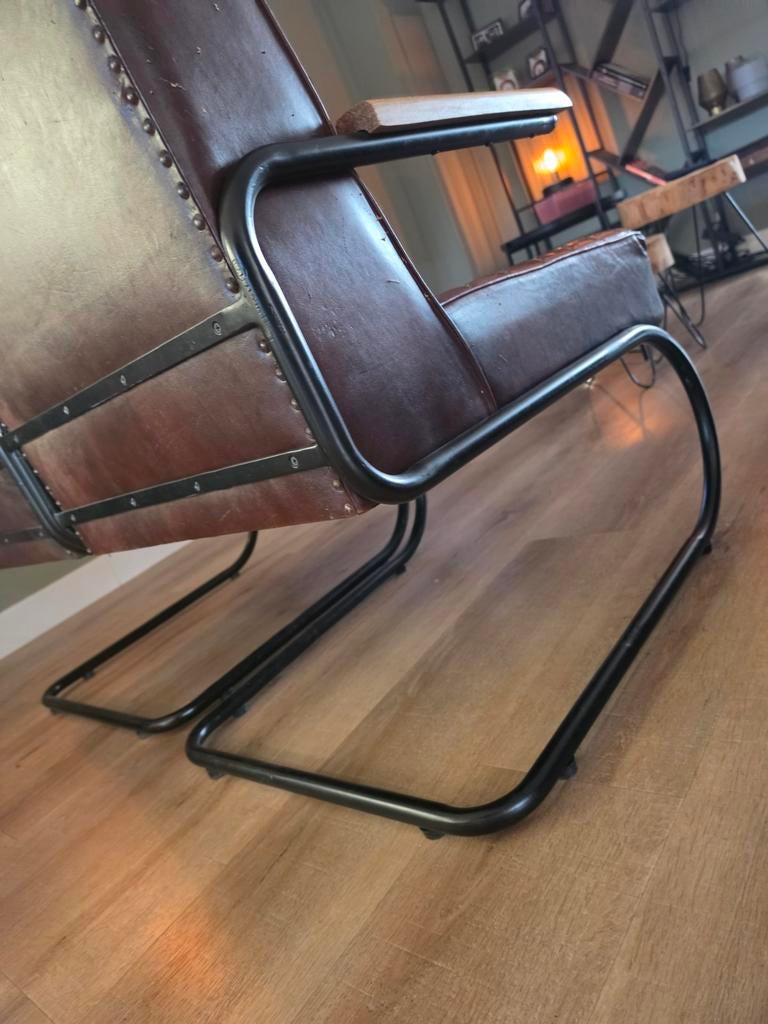 Set van 2 gestikte leren fauteuils, Ophalen, Gebruikt, 75 tot 100 cm, 50 tot 75 cm