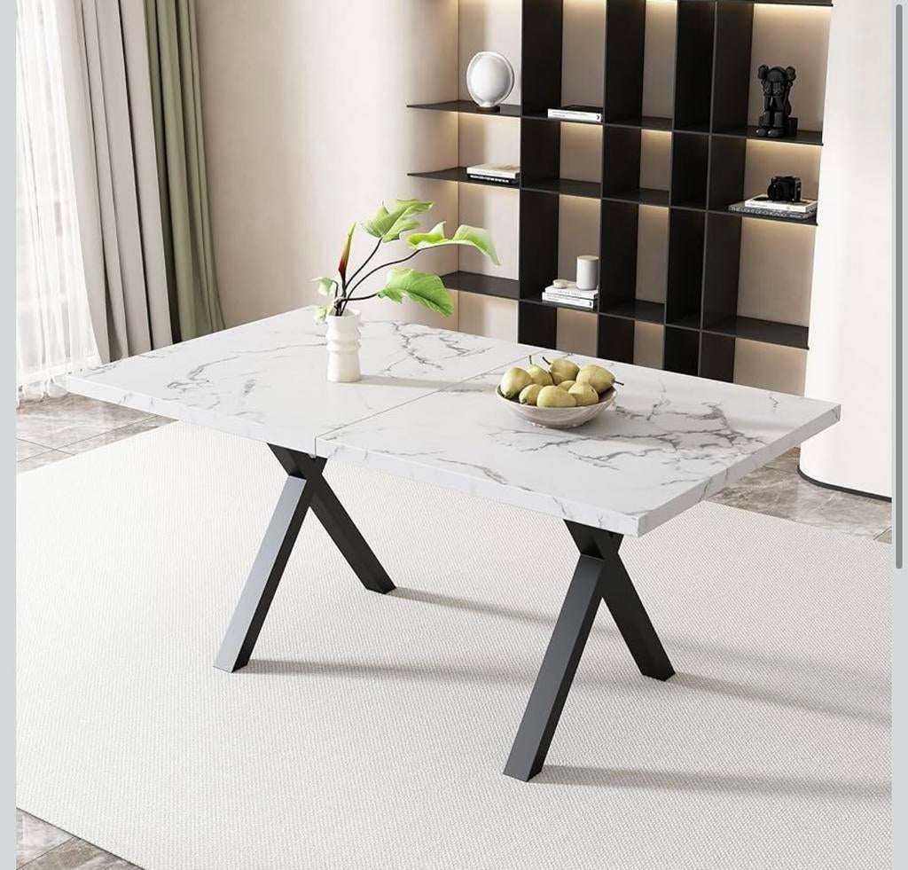 Marble look dining table 140x80 as good as new, Ophalen, 200 cm of meer, 50 tot 100 cm, Zo goed als nieuw