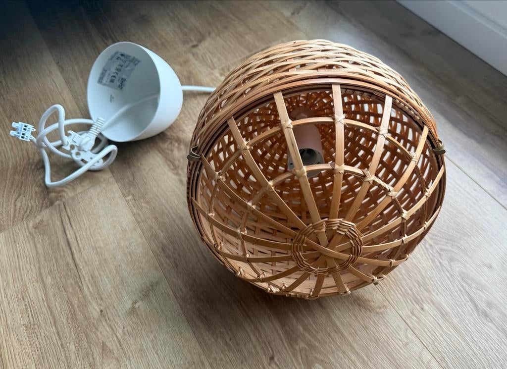 IKEA INDUSTRIELL hanglamp – Piet Hein Eek – bamboe globe, Scandinavisch, retro, design, Ophalen of Verzenden, Zo goed als nieuw