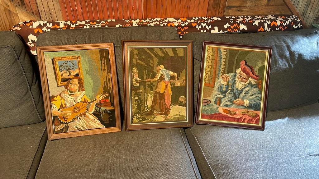 Geborduurde schilderijen., Antiek en Kunst, Ophalen