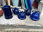 5 brocante oud emaille blauwe theepotjes, Antiek en Kunst, Ophalen