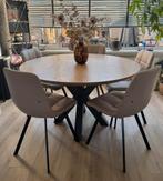 Massief ronde eiken eettafel 130cm met verjongde rand 4cm, Ophalen of Verzenden, Zo goed als nieuw, Rond, 100 tot 150 cm