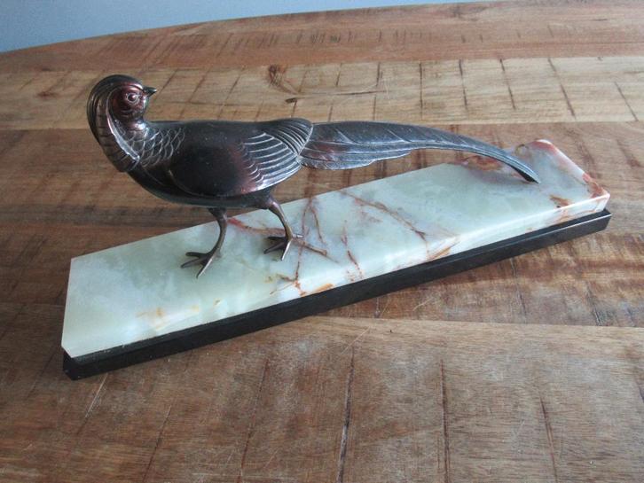 Art Deco bronzen fazanten beeld Fazant op Marmeren sokkel, Antiek en Kunst, Antiek | Koper en Brons, Ophalen of Verzenden