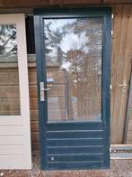 Hardhouten deur met dubbelglas en sleutel, Ophalen, Gebruikt, 80 tot 100 cm, Buitendeur