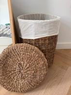 Grote wasmand van gevlochten zeegras met deksel, Gebruikt, Mand, Rond, Ophalen of Verzenden