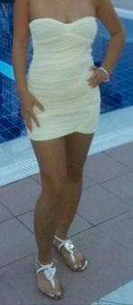 Strapless cocktailjurk maat xs s maat 34 36 jurk jurken, Verzenden, Wit, Cocktailjurk, Zo goed als nieuw