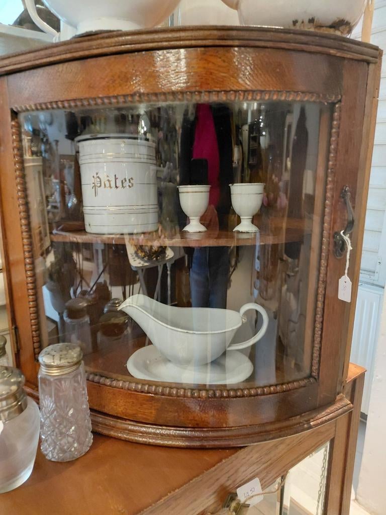 Antieke eiken klein vitrinekastje, Ophalen of Verzenden