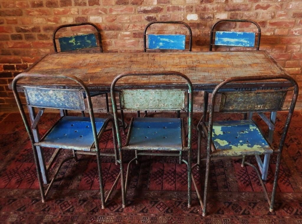 * Tafel met 6 metalen stoelen* Industrieel, Ophalen