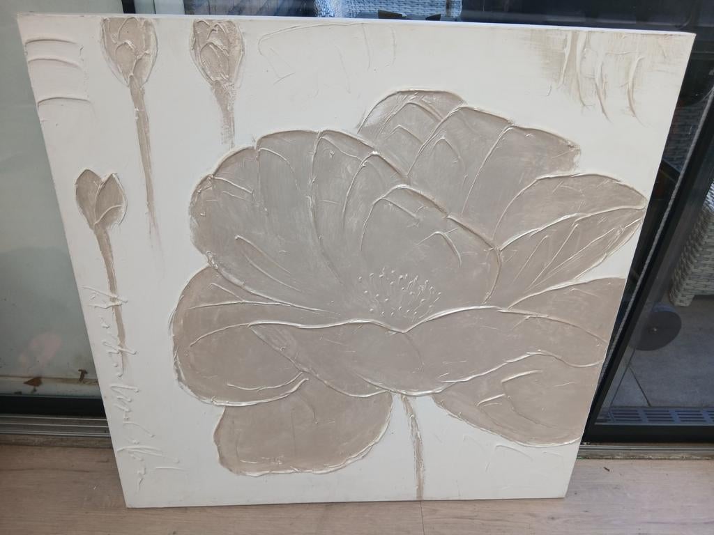 Schilderij 100x100cm met 3D bloemmotief, Antiek en Kunst, Kunst | Schilderijen | Modern, Ophalen of Verzenden