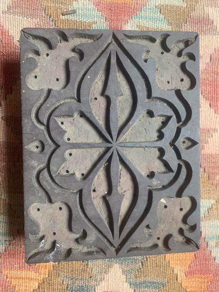 Antieke stempel, mogelijk voor stof, Hobby en Vrije tijd, Stempelen, Gebruikt, Houten stempel, Ophalen of Verzenden