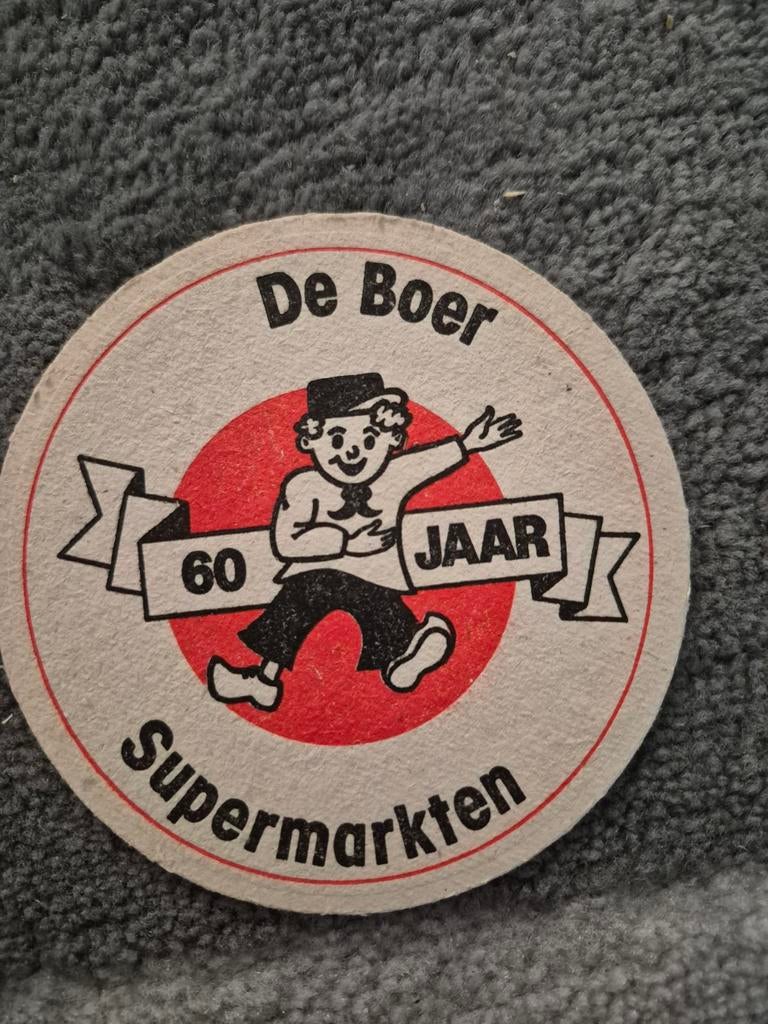 Grolsch De Boer Supermarkten 60 jaar bierviltje, Ophalen of Verzenden