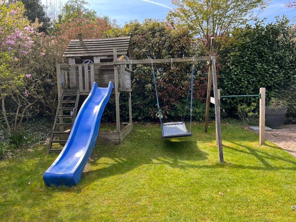 Wickey speeltoestel met glijbaan, schommelmat, duikelrek, Ophalen, Gebruikt, Schommel