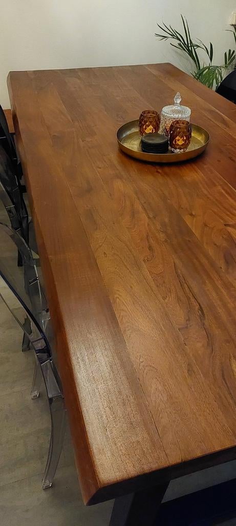 Massieve acaciahouten eettafel - Robuust en stijlvol, Ophalen, Modern, Industrieel, Landelijk, 200 cm of meer, 50 tot 100 cm
