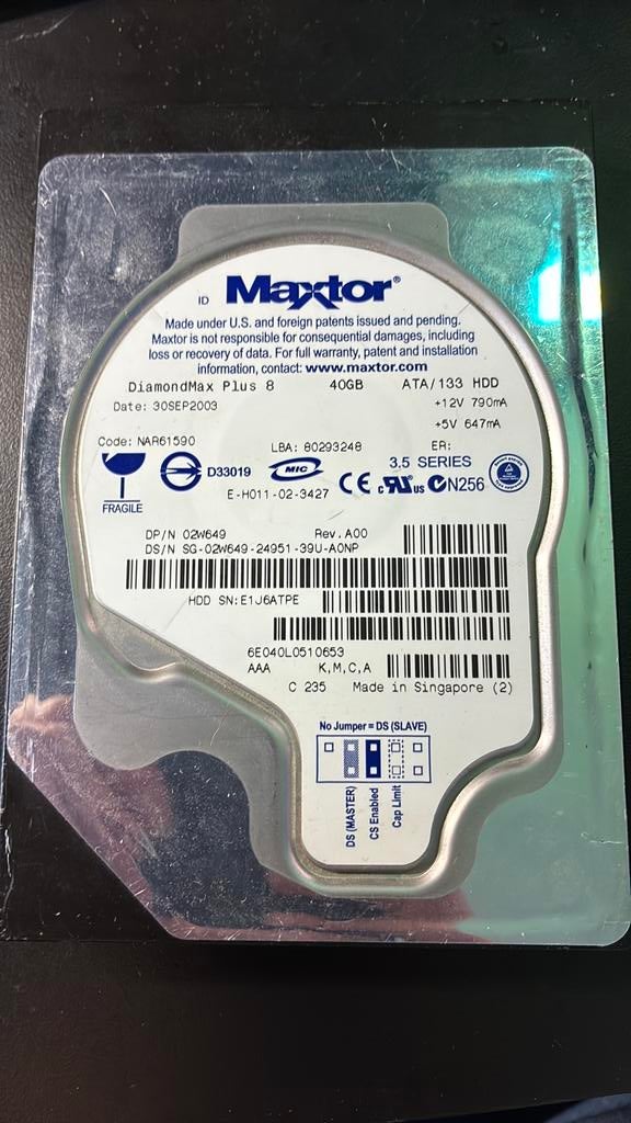 Maxtor 40 GB IDE harde schijf. Getest, Ophalen of Verzenden, Zo goed als nieuw, Desktop, IDE