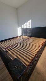Massief houten bed 200x180 – zwart gebrand (Yakisugi), Huis en Inrichting, Slaapkamer | Bedden, Ophalen, Gebruikt, Zwart, Tweepersoons