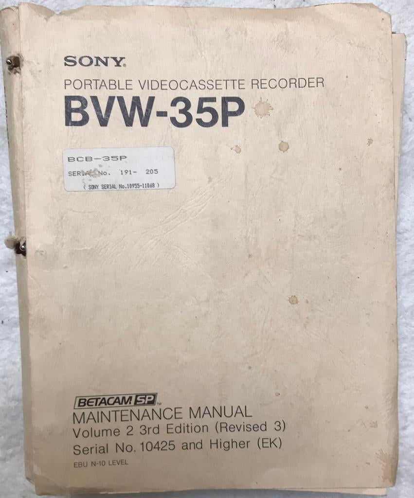 SONY Betacam BVW-35P Maintenance manuel, Ophalen of Verzenden, Gebruikt, Video