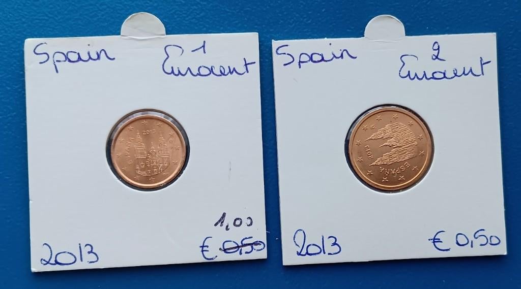 Spanje 1 en 2 Eurocent - 2013 UNC, Postzegels en Munten, Munten | Europa | Euromunten, Verzenden, Spanje, Overige waardes, Setje