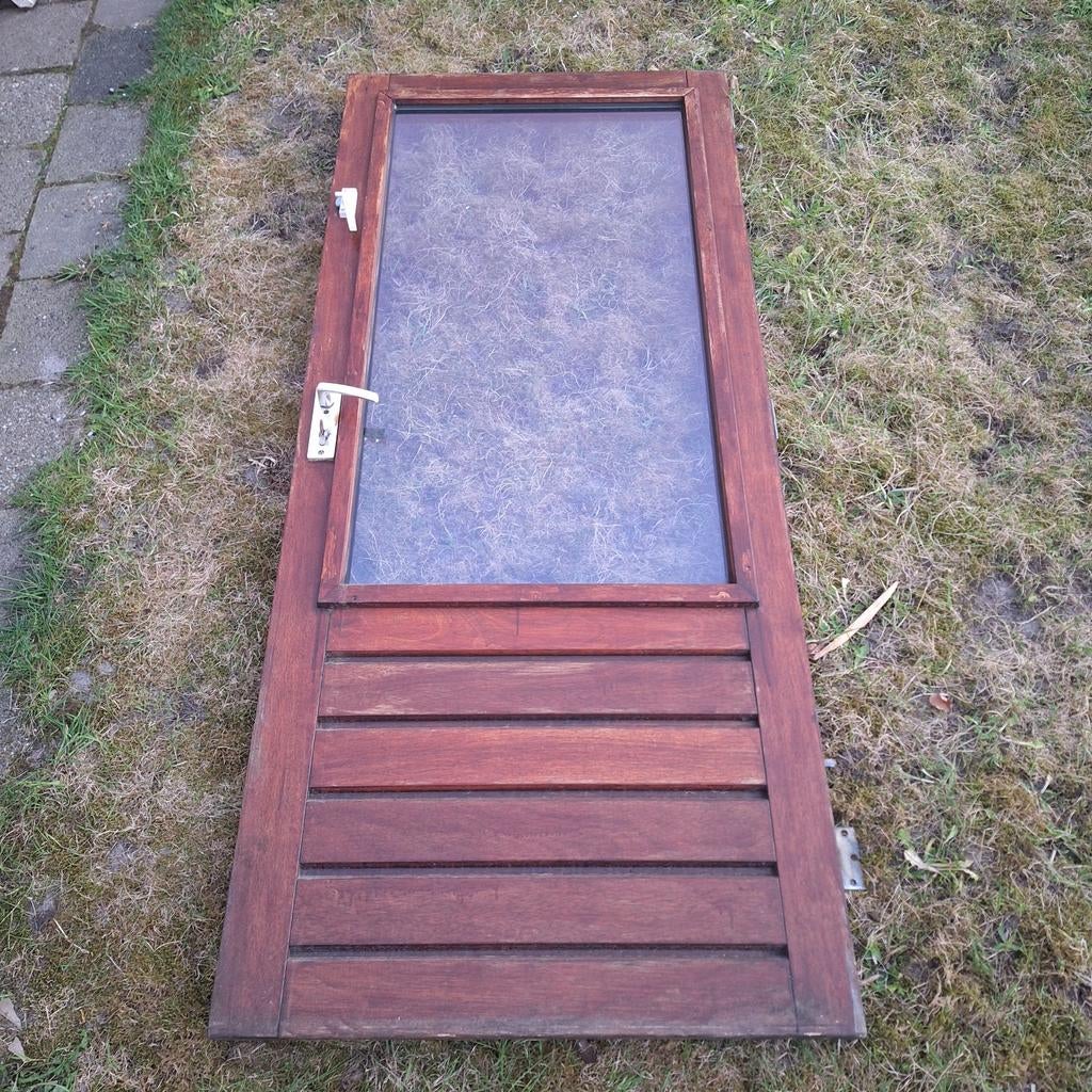 Houten Buitendeur (211 x 83 cm) | Dubbel Glas | +Scharnieren, Doe-het-zelf en Verbouw, Deuren en Horren, Ophalen, Gebruikt, 80 tot 100 cm