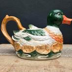 Puntgave Brocante Barbotine Aardewerk Theepot Eend, Antiek en Kunst, Ophalen of Verzenden