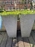 2 grote Plantenbakken / Bloempotten betonlook, Ophalen, Kunststof, Gebruikt, Minder dan 60 cm