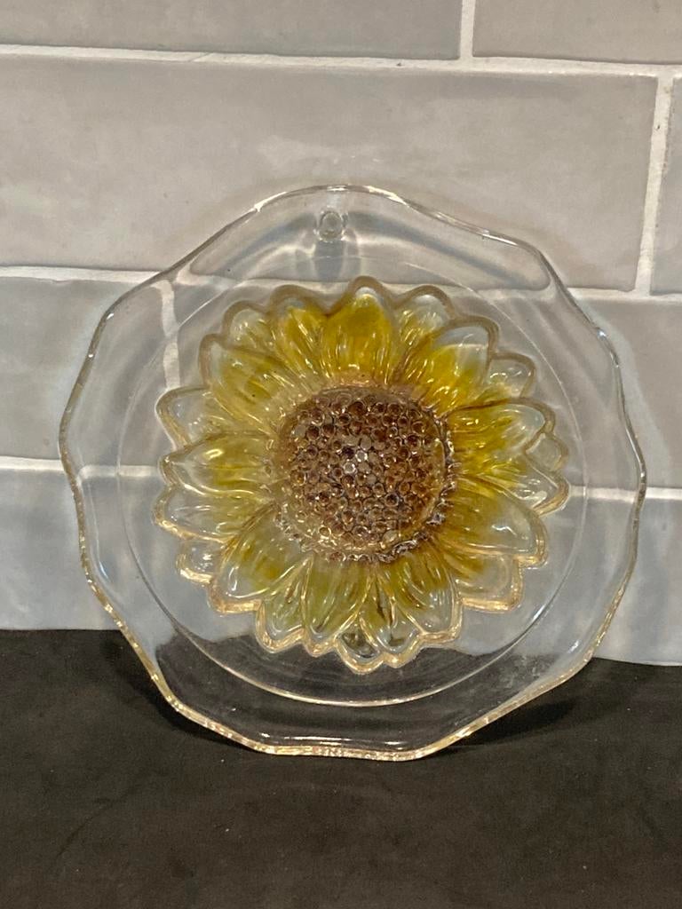 Glazen wandbordje zonnebloem (160426), Ophalen of Verzenden