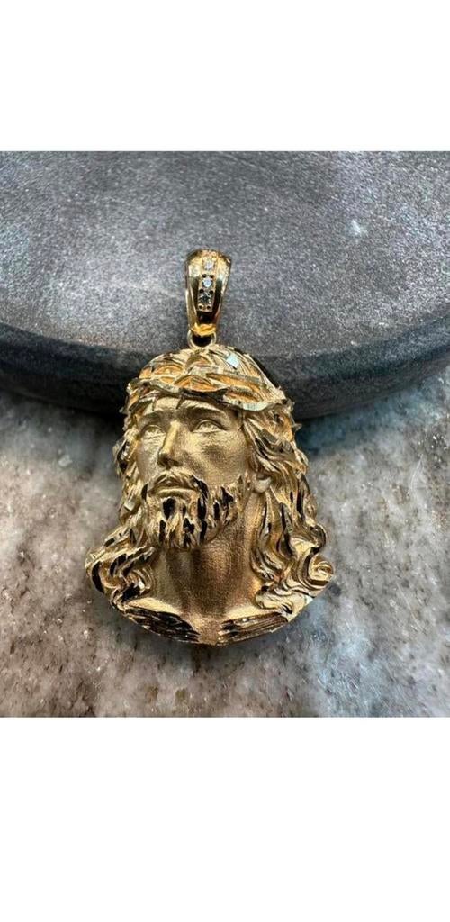 18K Masief gouden diamant cut Jezus hanger, Overige voorstellingen, Nieuw, Ophalen of Verzenden, Goud