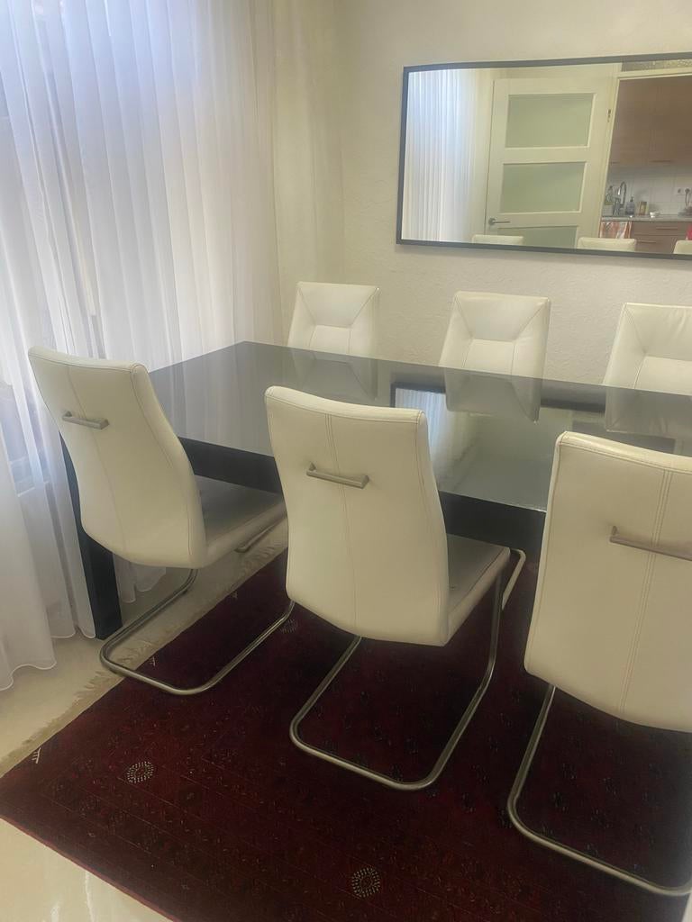 6x Luxe Leren Eetkamerstoelen - Wit, Huis en Inrichting, Stoelen, Wit, Leer, Ophalen of Verzenden, Zo goed als nieuw