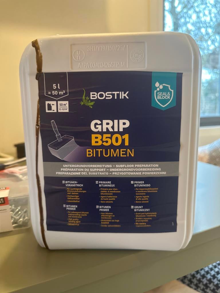 Bostik Grip B501 Bitumen Primer - bijna volle bus, Overige materialen, Zo goed als nieuw, 15 m² of meer, Ophalen
