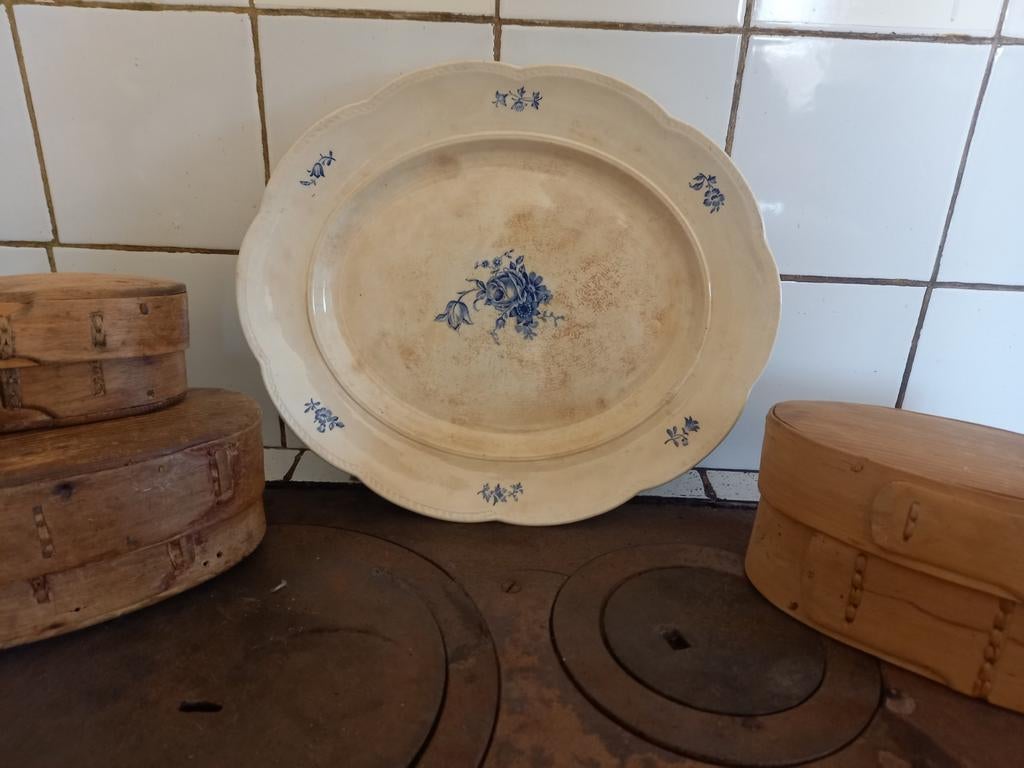 Antieke Gefle serveerschaal Blå Ros, blauwe roosjes, Antiek en Kunst, Ophalen of Verzenden