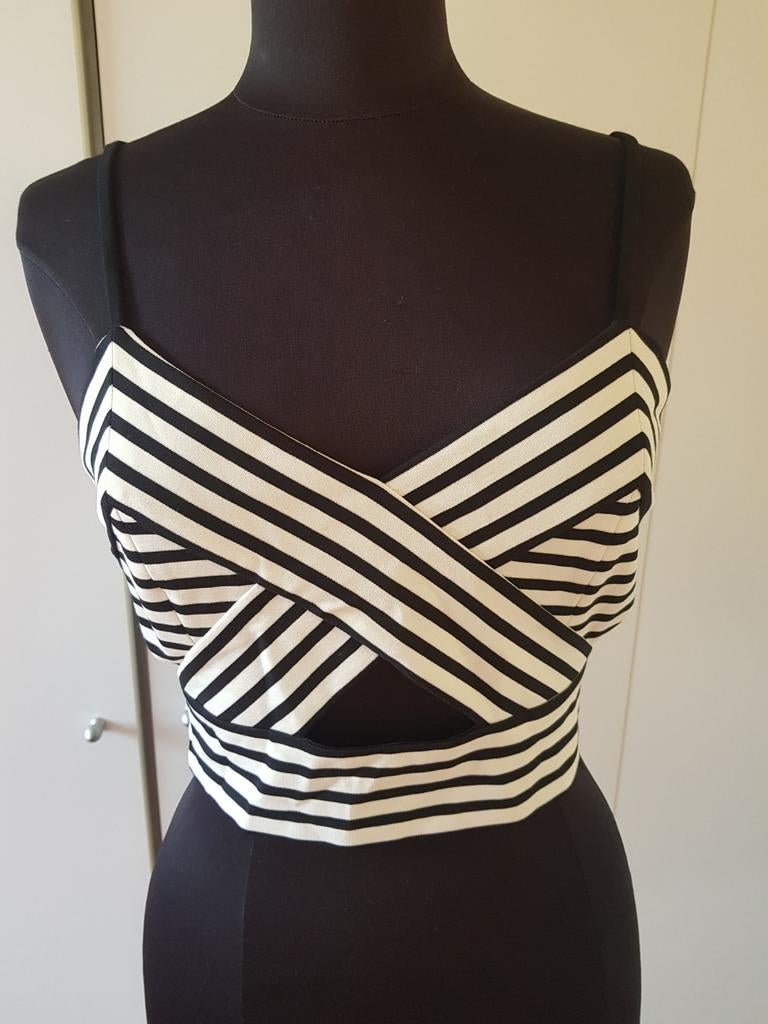 Kort zwart/wit gestreept Cool Cat topje met rits - maat L, Kleding | Dames, Ophalen of Verzenden, Maat 42/44 (L), Zwart