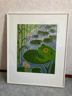 Ingelijst schilderij (gouache) van een kikker, Ophalen, Gebruikt, 50 tot 75 cm, Schilderij