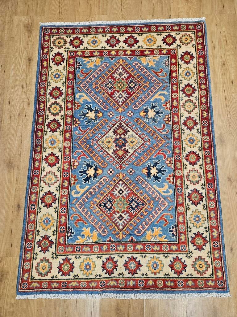 Handgeknoopt oosters tapijt kazak 147x99, Huis en Inrichting, Info@SlatsAntiek.nl, Crème, 100 tot 150 cm, Perzisch