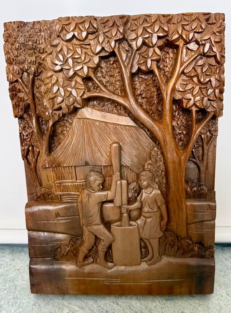 Paneel Aziatisch houtsnijwerk, Antiek en Kunst, Kunst | Beelden en Houtsnijwerken, Houtsnijwerk, Ophalen of Verzenden, Handgemaakt