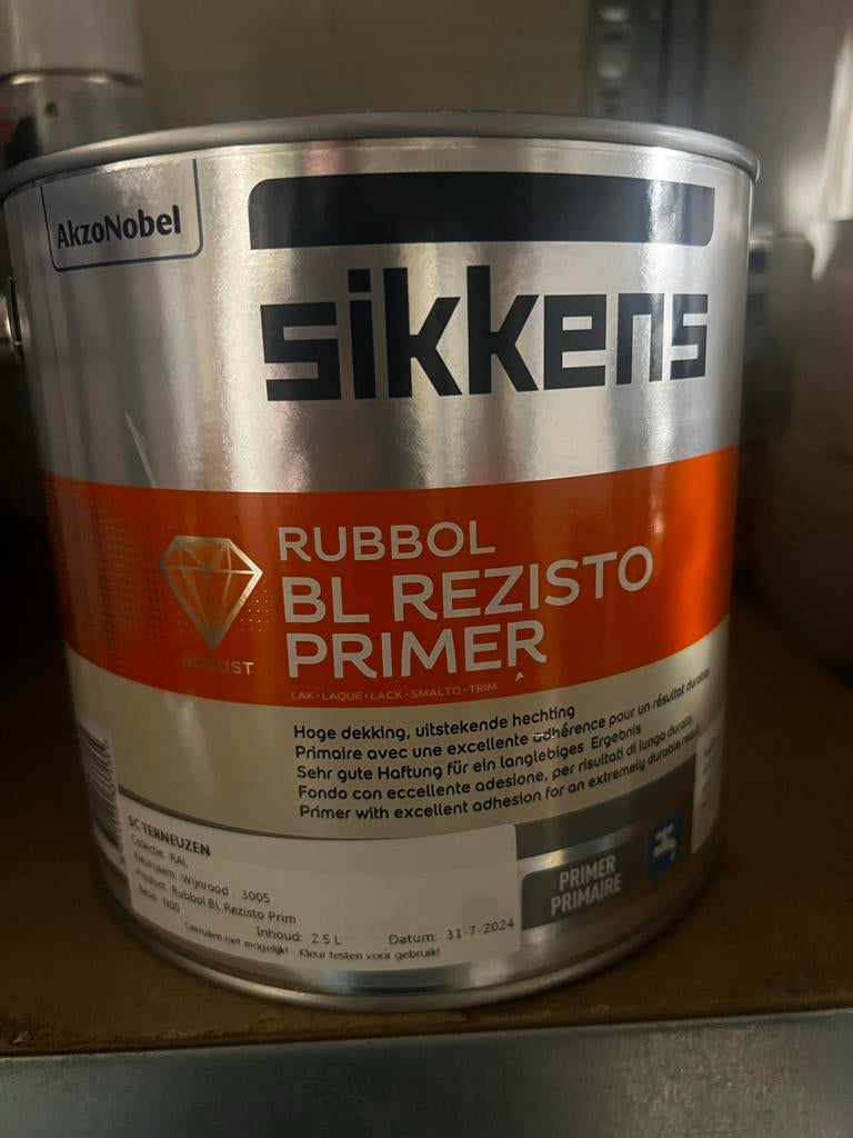 2,5 ltr Sikkens Rubbol BL Rezisto Primer Wijnrood RAL 3005, Overige kleuren, Nieuw, Ophalen of Verzenden, Verf