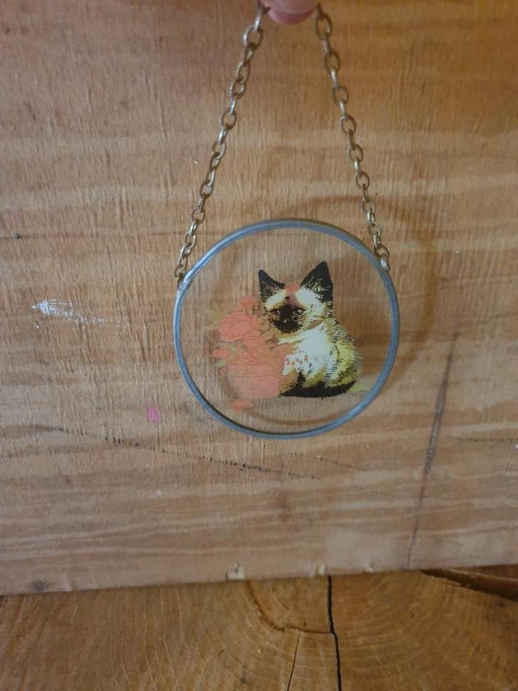 Glas in lood raamdecoratie met kat, Antiek en Kunst, Antiek | Woonaccessoires, Ophalen of Verzenden