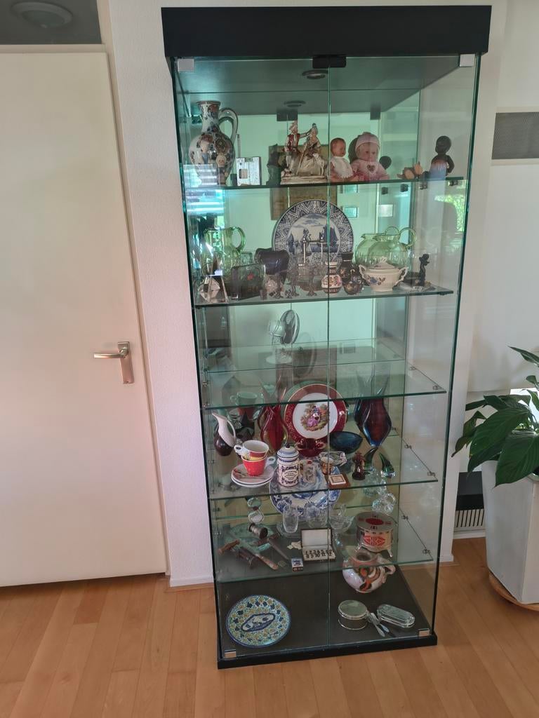 Glazen vitrinekast met 5 Legplanken en Verlichting, Ophalen, 50 tot 100 cm, Glas, 150 tot 200 cm
