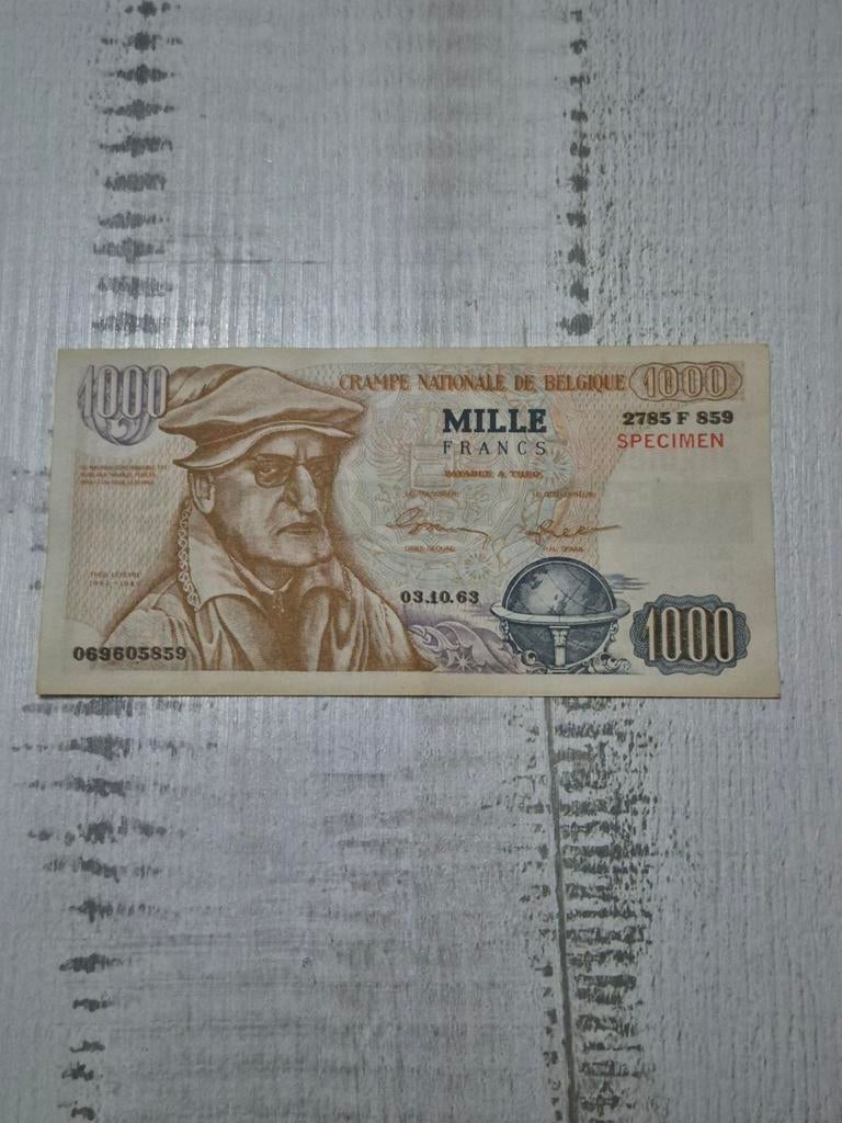 Belgisch 1000 Frank Specimen 1963, Postzegels en Munten, Bankbiljetten | België, Los biljet, Ophalen of Verzenden