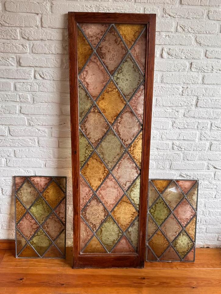 Diversen Antiek Glas in Lood panelen, Antiek en Kunst, Antiek | Glas en Kristal, Ophalen of Verzenden