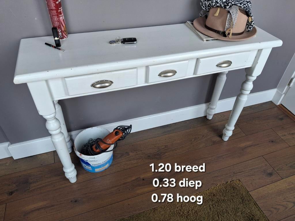 Wit gelakt sidetable / haltafel - opknapper, Huis en Inrichting, Tafels | Sidetables, Ophalen, Gebruikt, 100 tot 150 cm, Overige houtsoorten