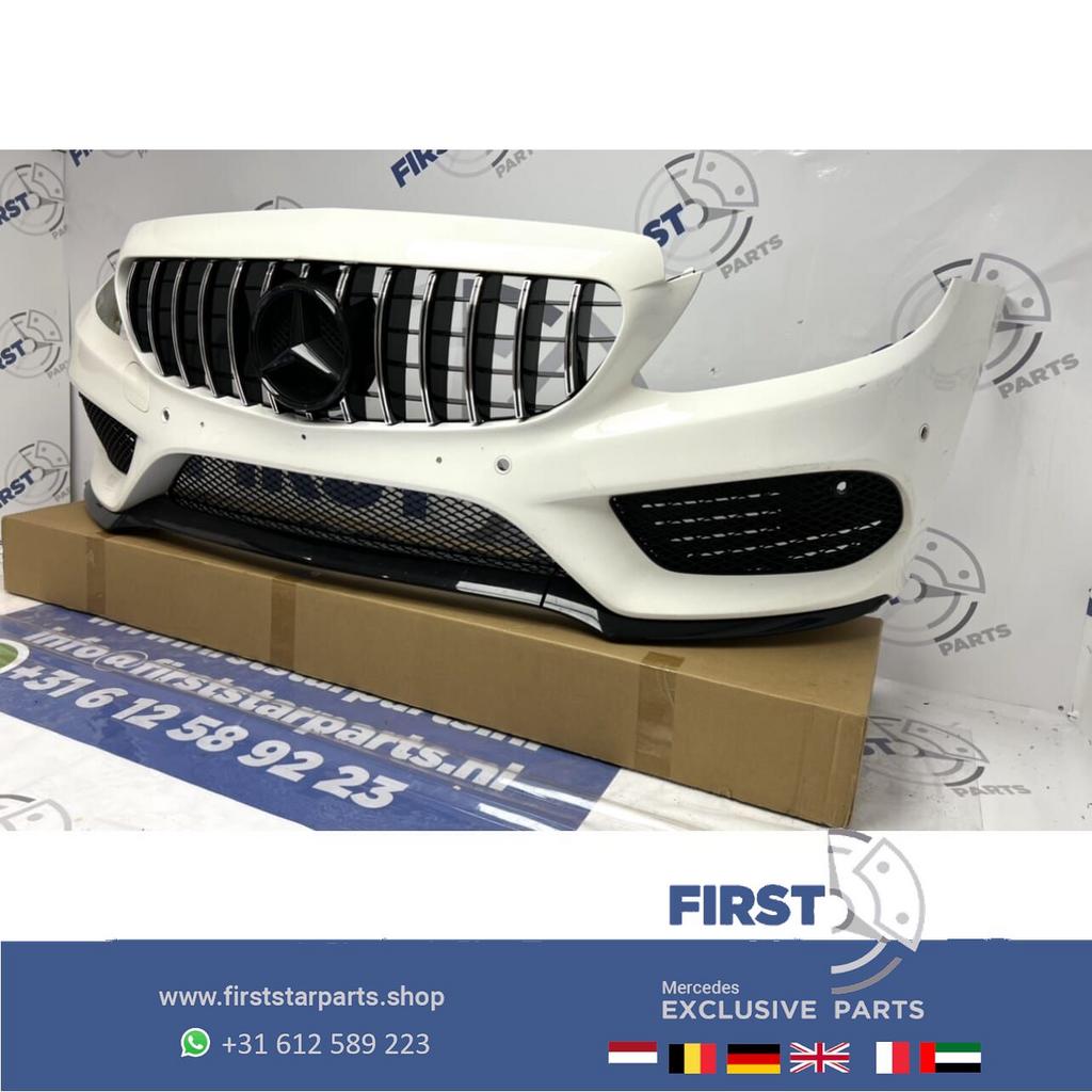W205 C43 AMG VOORBUMPER + GT GRIL Mercedes C Klasse WIT COMP, Gebruikt, -, Voor, Ophalen of Verzenden