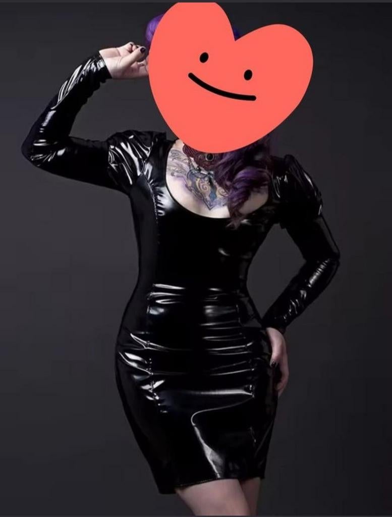 Mooie lakjurk, tm 4XL, Kleding | Dames, Verzenden, Nieuw, Zwart, Boven de knie