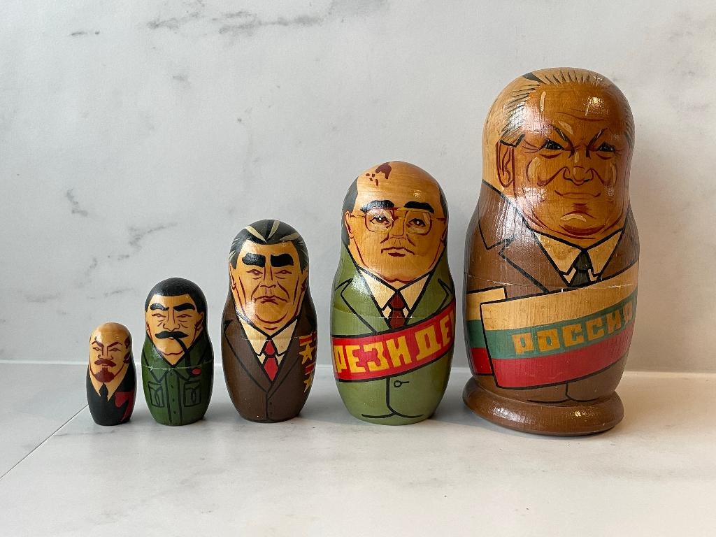 Matroesjka pop van 5 Russische Presidenten / Staatshoofden, Verzamelen, Ophalen of Verzenden, Gebruikt