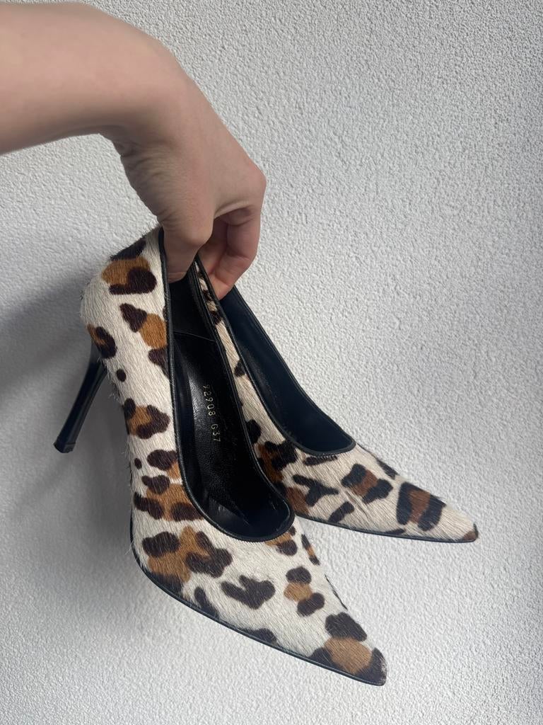 Vintage Y2K beige leren hakken met luipaard print, Vintage, Pumps, Vintage, Ophalen of Verzenden