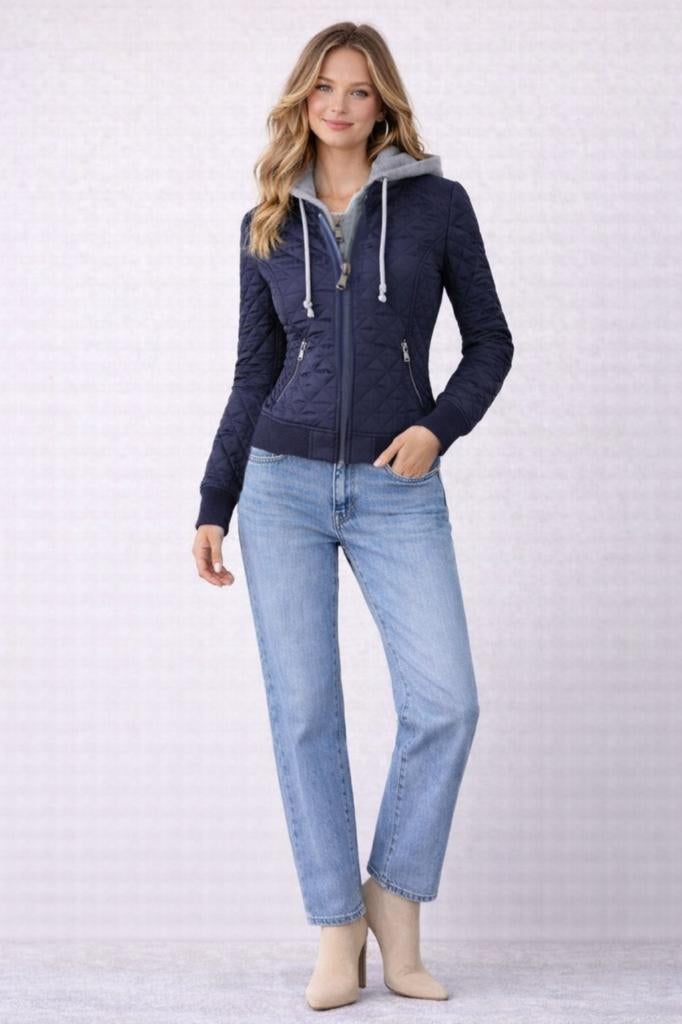NIEUW Gewatteerde jas tussenseizoen blauw/grijs, maat M, Kleding | Dames, Maat 38/40 (M), Blauw, Selfie22, Nieuw