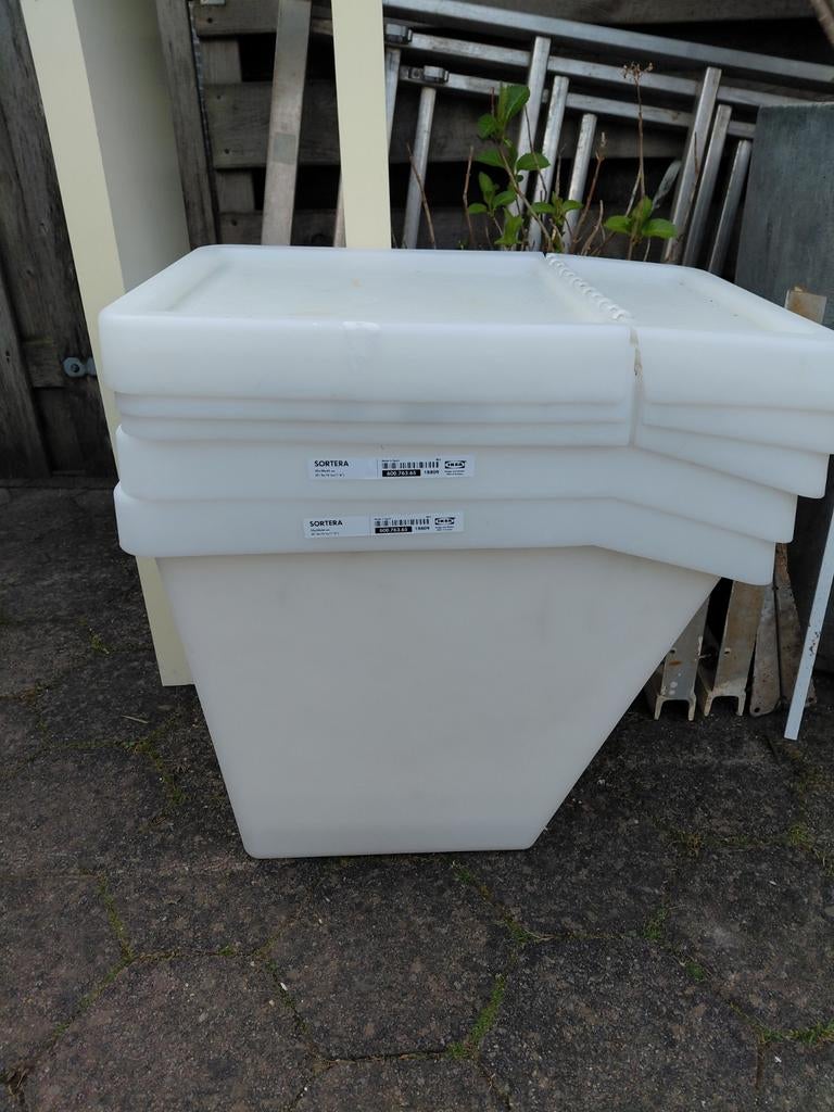 Gereserveerd IKEA SORTERA Afvalbak met deksel - 3 stuks, Kunststof, Gebruikt, 50 tot 100 cm, 50 tot 75 cm